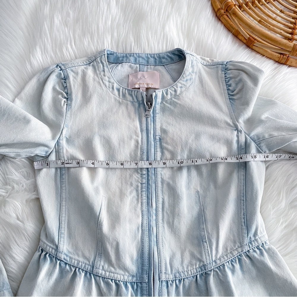 Rebecca Taylor Denim Peplum Jacket Snow Wash Light Blue Zip Up - Picture 11 of 13